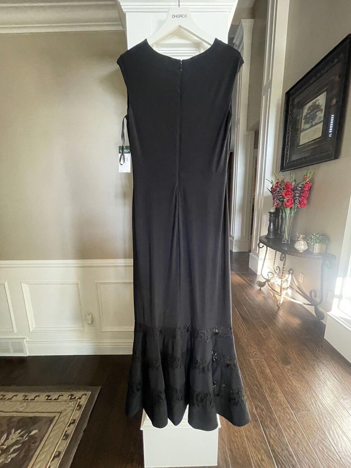 RALPH LAUREN Women Black Cap Sleeve Maxi Mermaid Dress sz 10