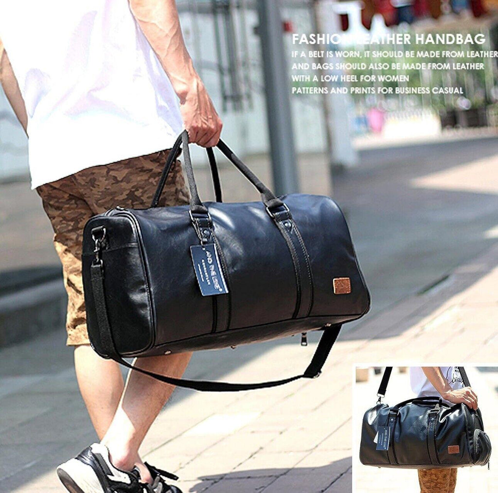 Weekender Oversized Travel Duffel Bag w Shoe Pouch Leather