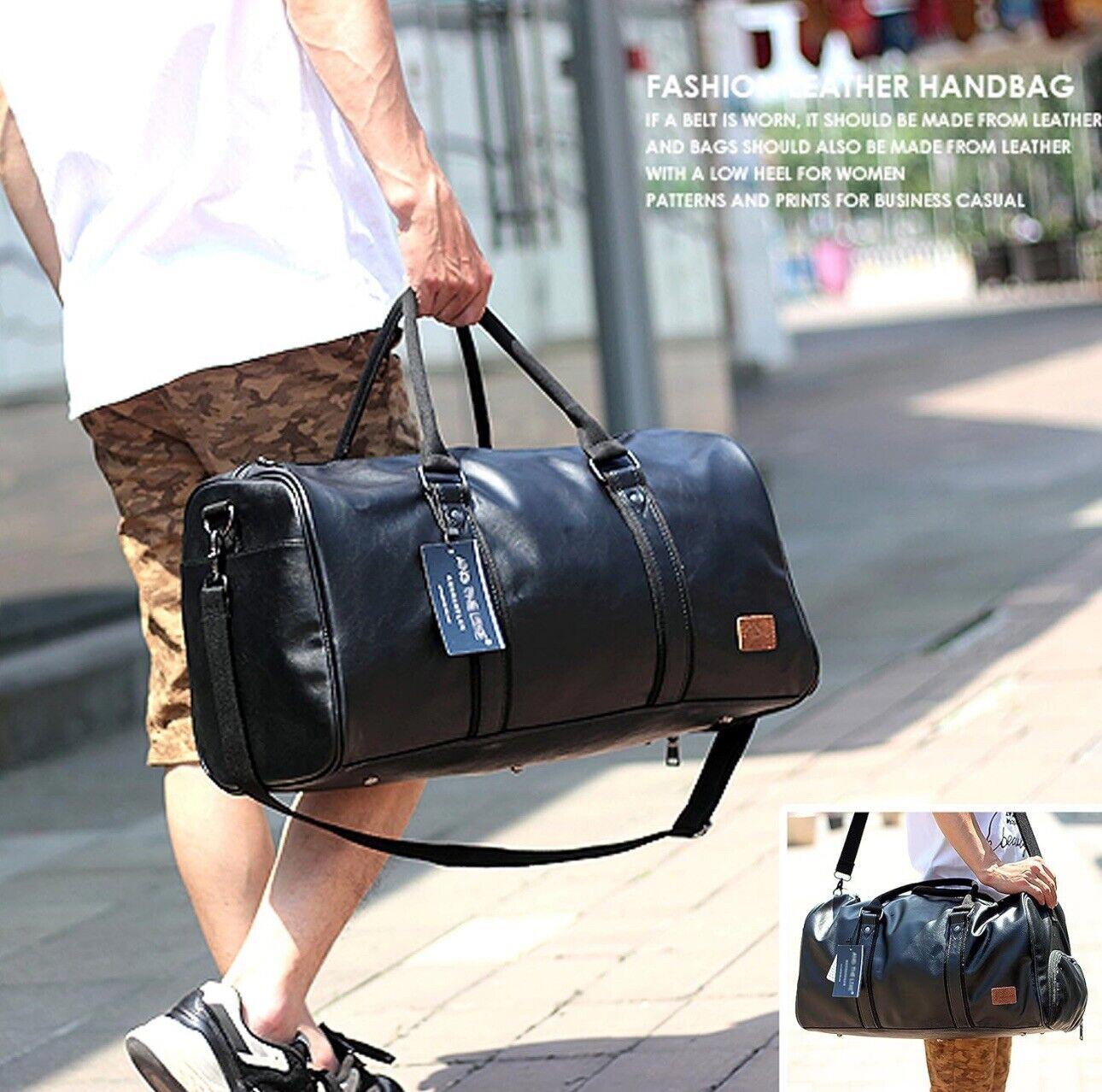 Weekender Oversized Travel Duffel Bag w Shoe Pouch Leather