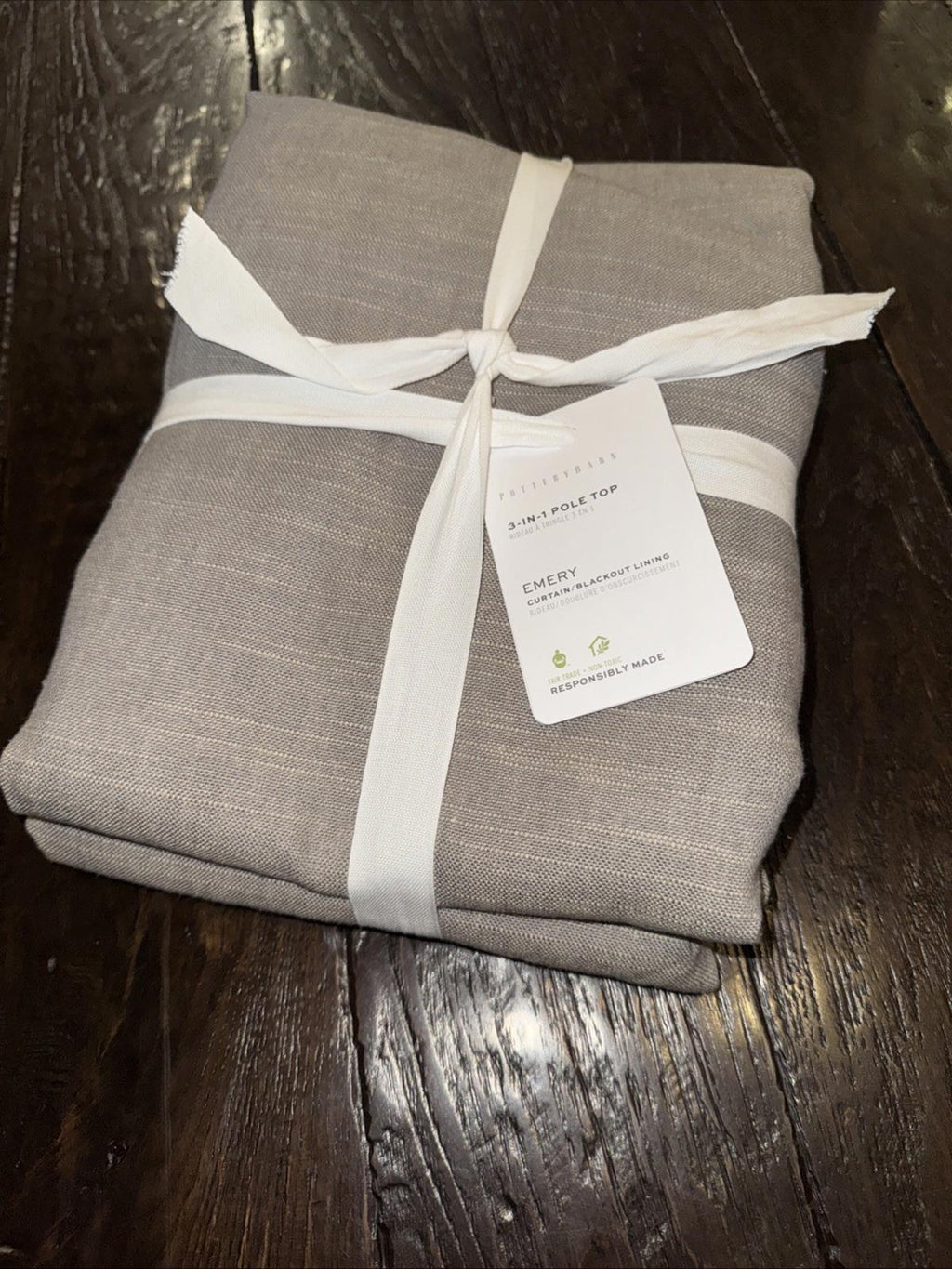 Pottery Barn Emery Linen Blackout Curtain 64x56 Gray 3 in 1 Pole Top NEW