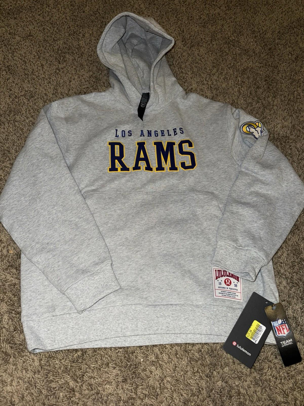 NWT RARE Lululemon Gray LA Rams Steady State Pullover Hoodie Mens MED