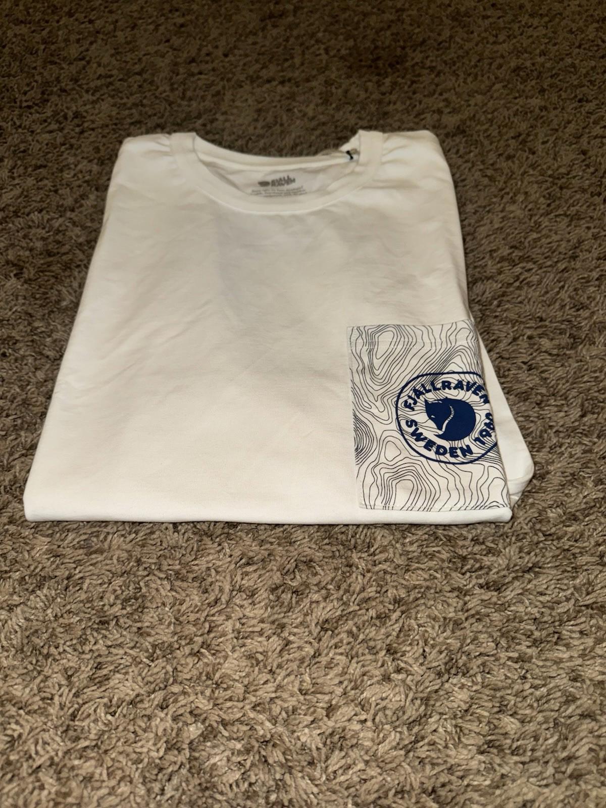 NEW! Limited Edition RARE Fjallraven Logo Pocket T-Shirt Of-White Large NEW
