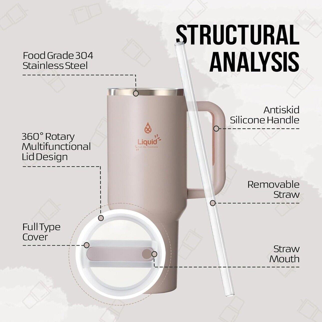 NEW! 40 Oz Tumbler With Handle And Straw Lid Leak Proof. Ivory Color NEW!