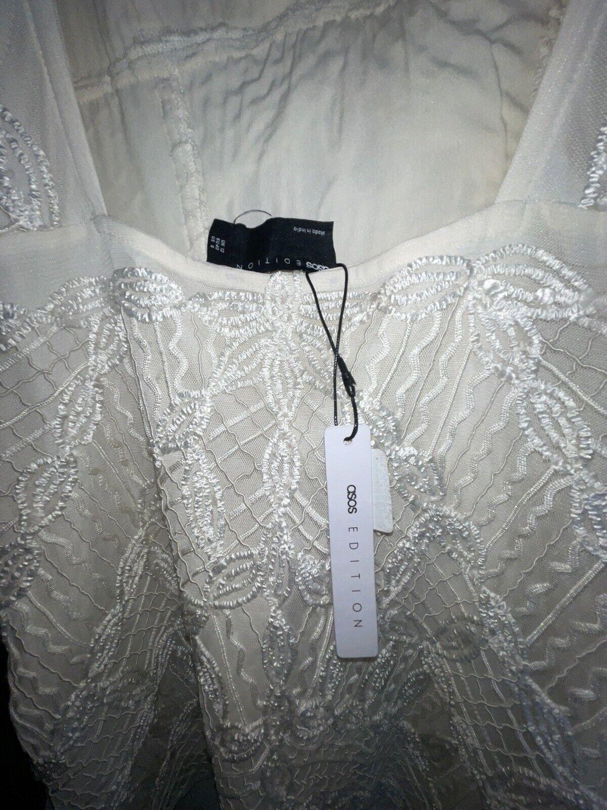 ASOS EDITION Cornelli embroidered dress in ivory. Sz 8. NEW!