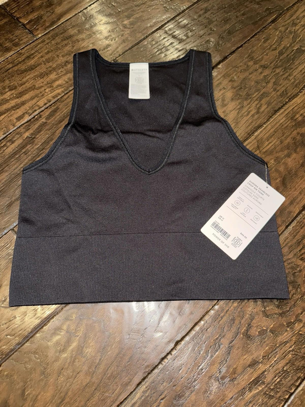 NWT Athleta Aurora Crop Black Tank Medium Ribbed Seamless Support Wide Strap NEW