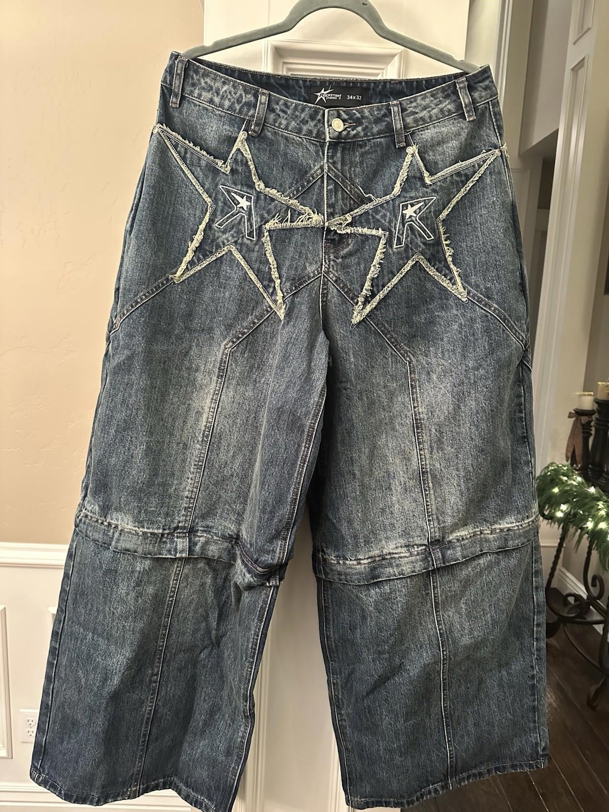 NEW! Rockstar Studios Logo pocket convertible jeans 34 X 32 NWOT