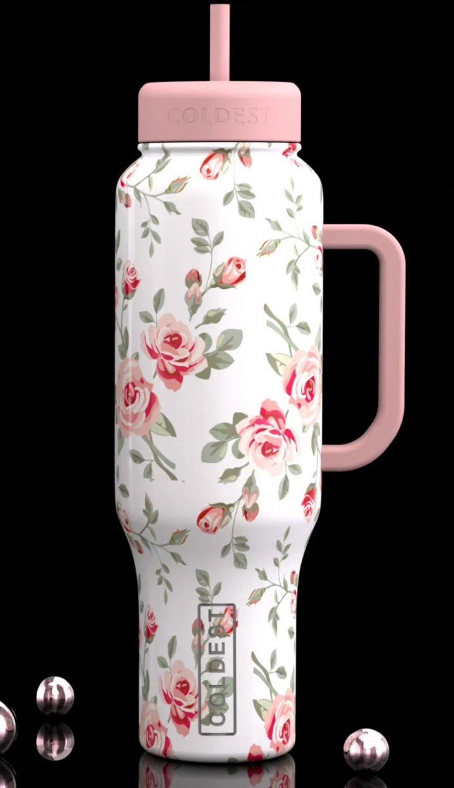 NEW Rare Coldest 46oz Limitless Pink Petals - RARE, 3 Lids  Leak proof, NWOB