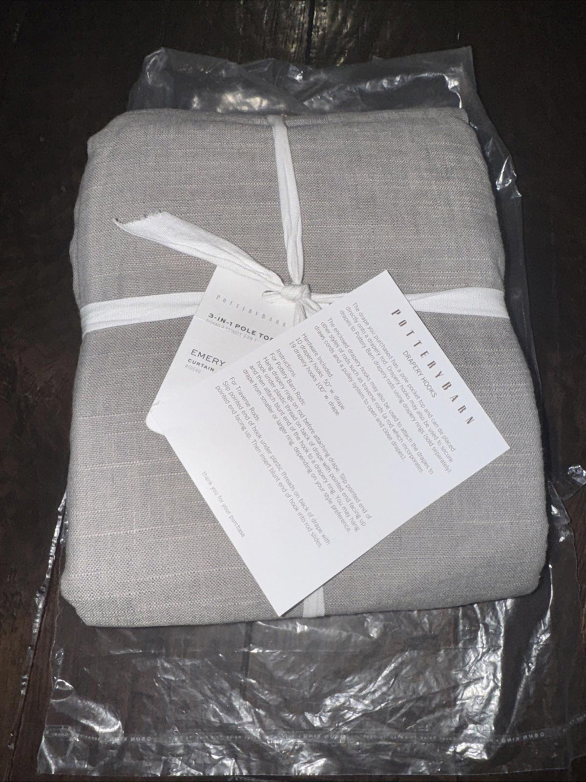 NEW! Pottery Barn 3 in 1 Pole Top Emery Linen Curtain 88x70 Barn Gray