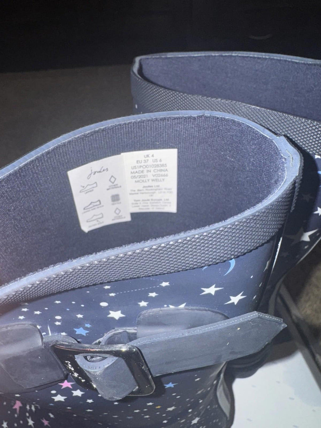 Joules Molly Welly womens navy rubber Stars rain boots US 6 EUR 37 NEW!