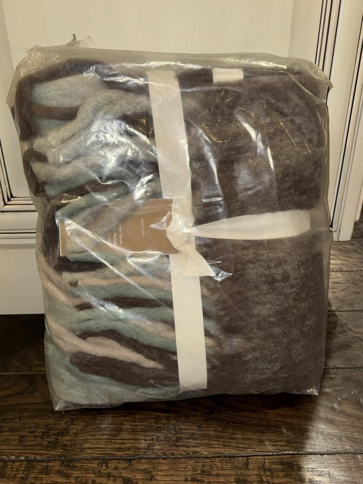 NEW West Elm Faux Mohair Framed Ombre Throw Blanket, 50 x 60 in Bordeaux