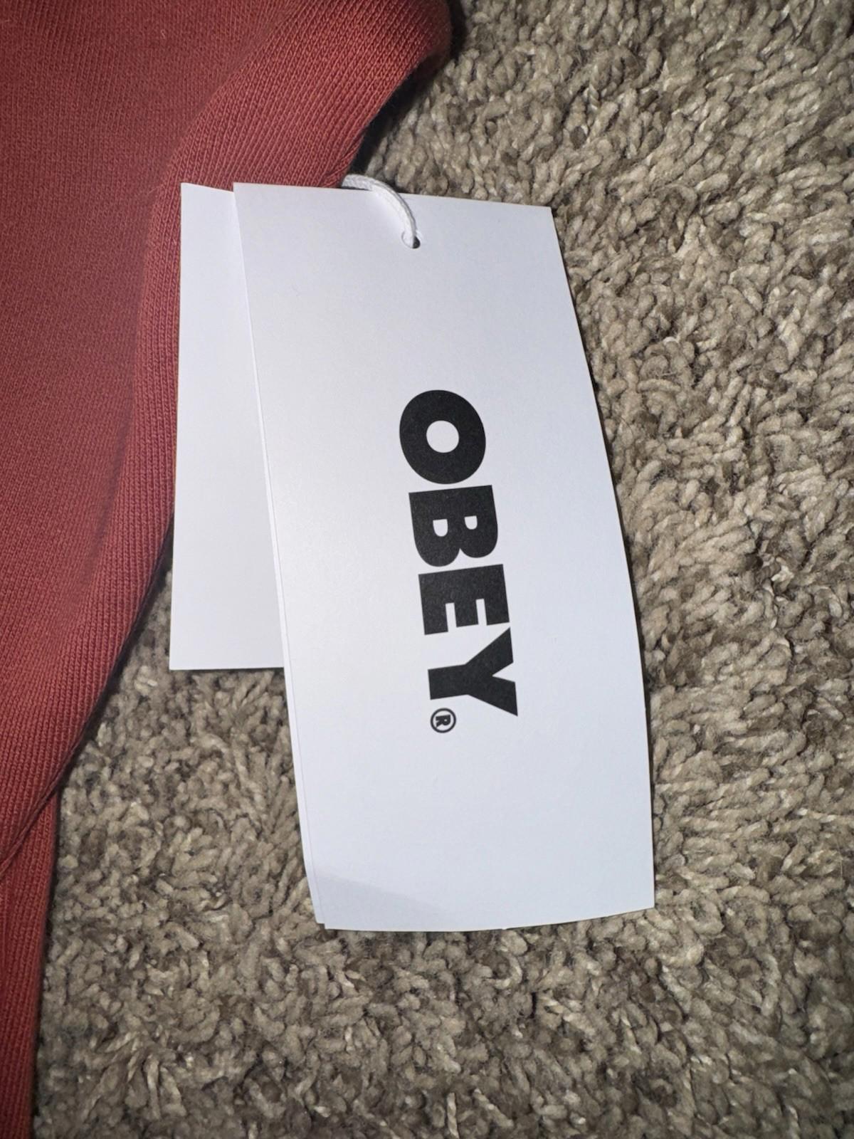 OBEY Rust Logo Long Sleeve Heavy Hoodie Sweatshirt Size Medium NEW