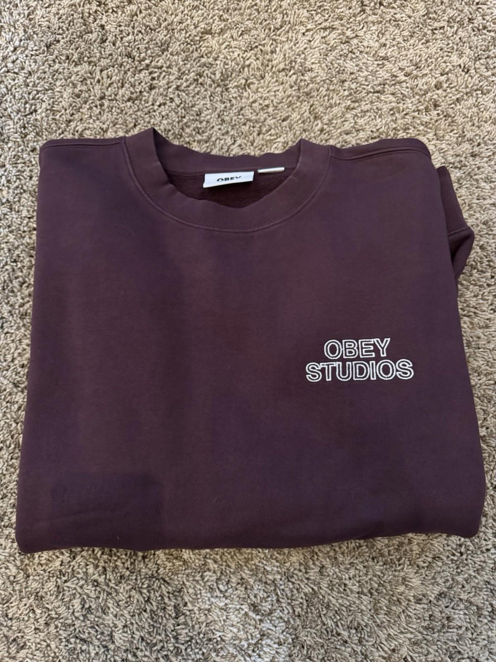 NEW! OBEY STUDIOS FADED CREW Burgundy Winetasting Faded Red Size Medium