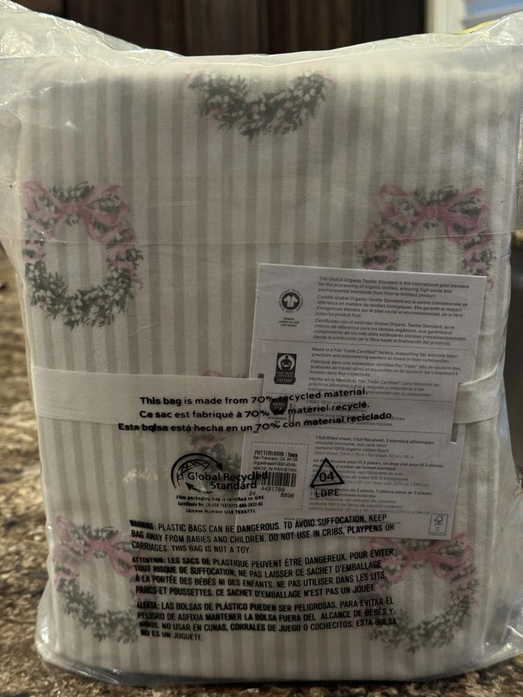 Pottery Barn Teen Georgia Wreath Organic Flannel Sheet Set. FULL NEW