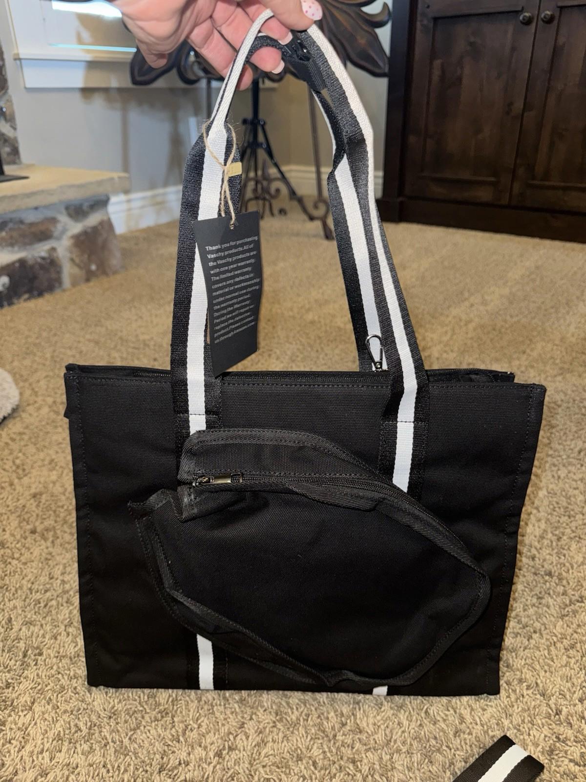 NEW Vaschy Pickleball Tote Bag Duffel BLACK Canvas WHITE trim Sold Out Online!