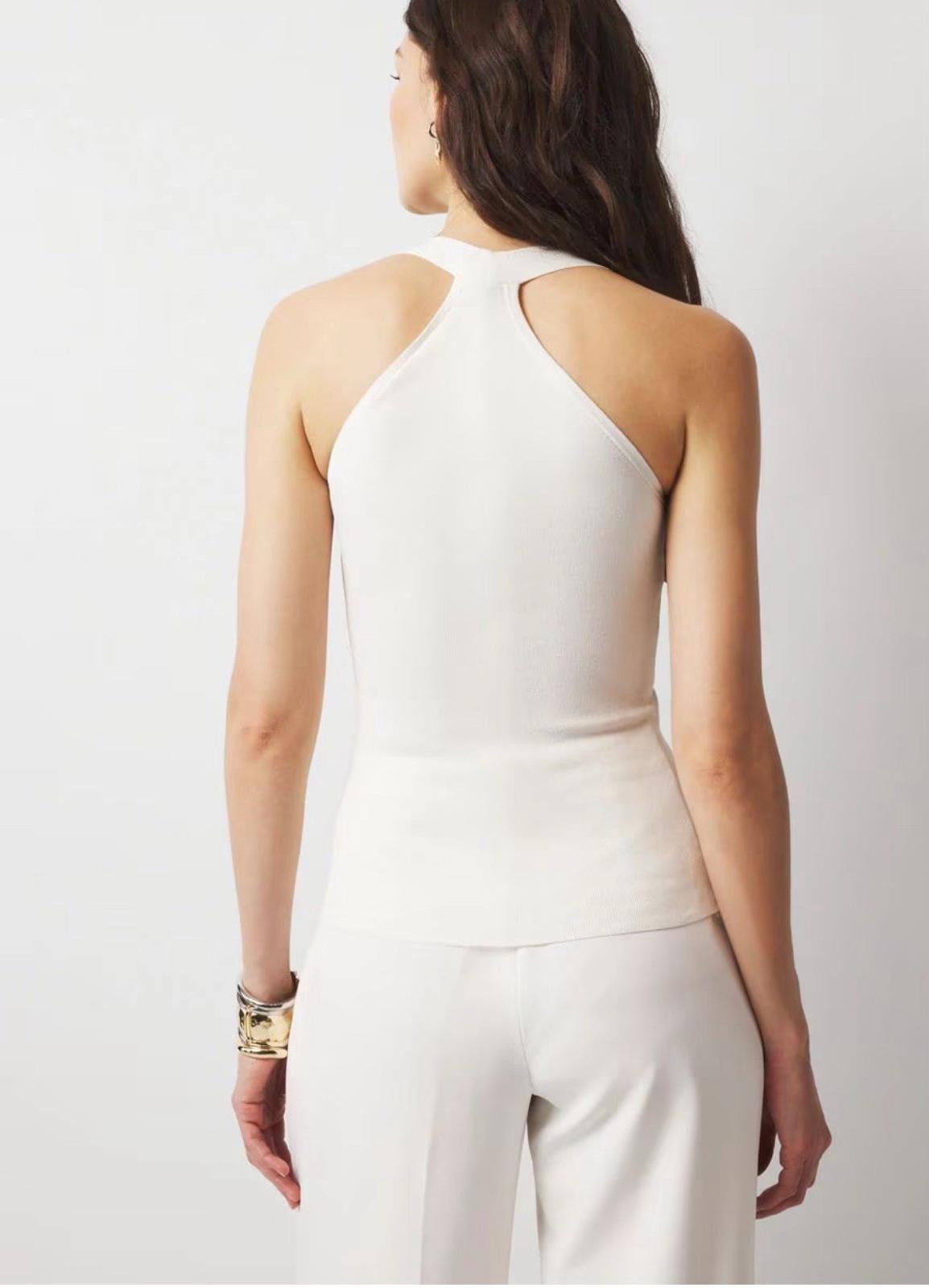 White House Black Market Ecru WHBM FORME™ Sculpt Stretch Sweater Halter Top SM