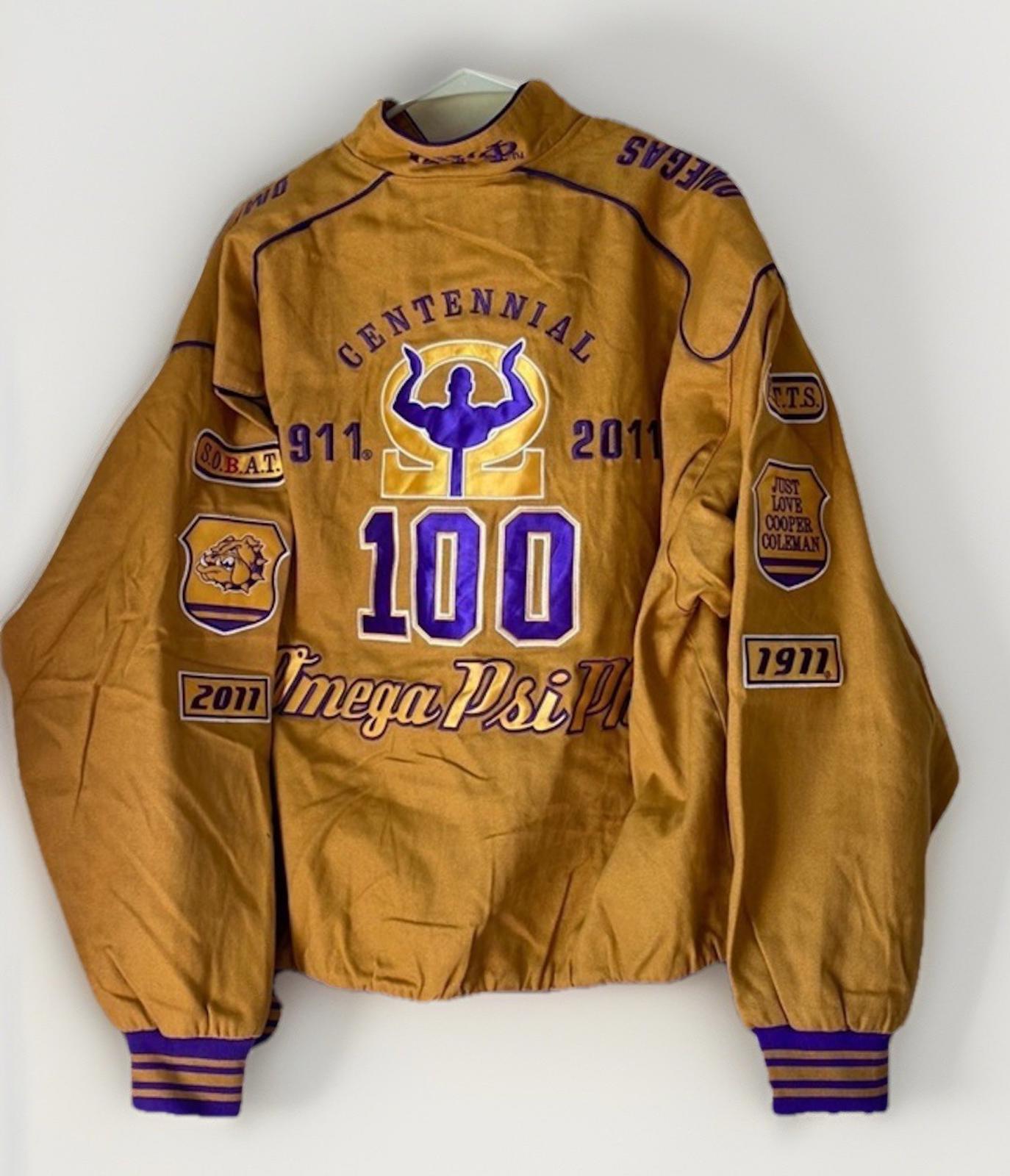Big Boy Omega Psi Phi Frat Divine 9 S4 Reversible Bomber Jacket Gold- 2XL