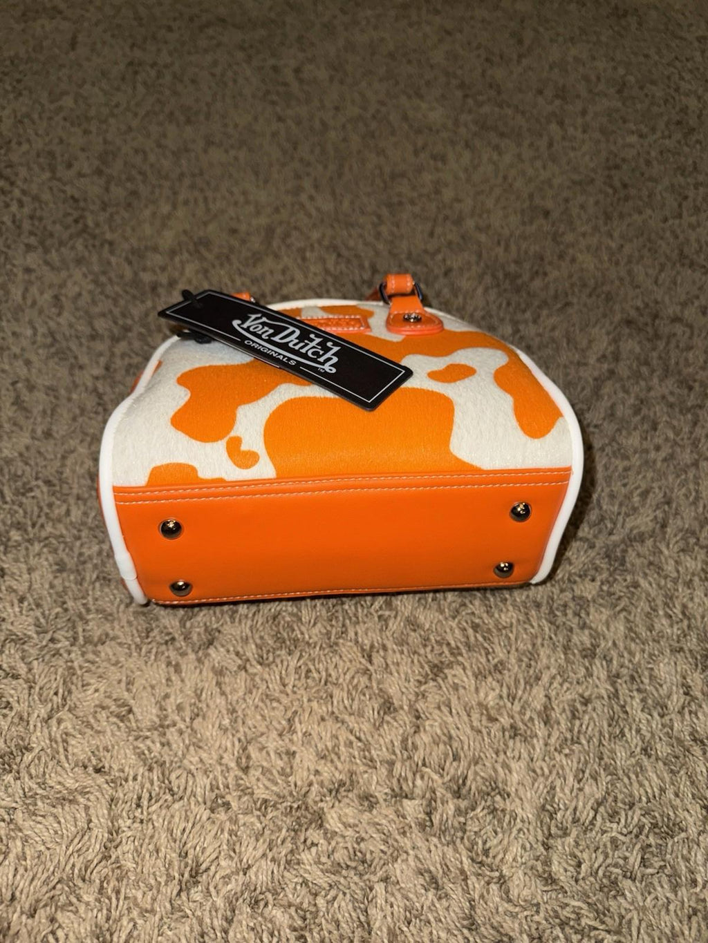 Von Dutch Orange Cow Print Bowling Bag Purse: NEW!