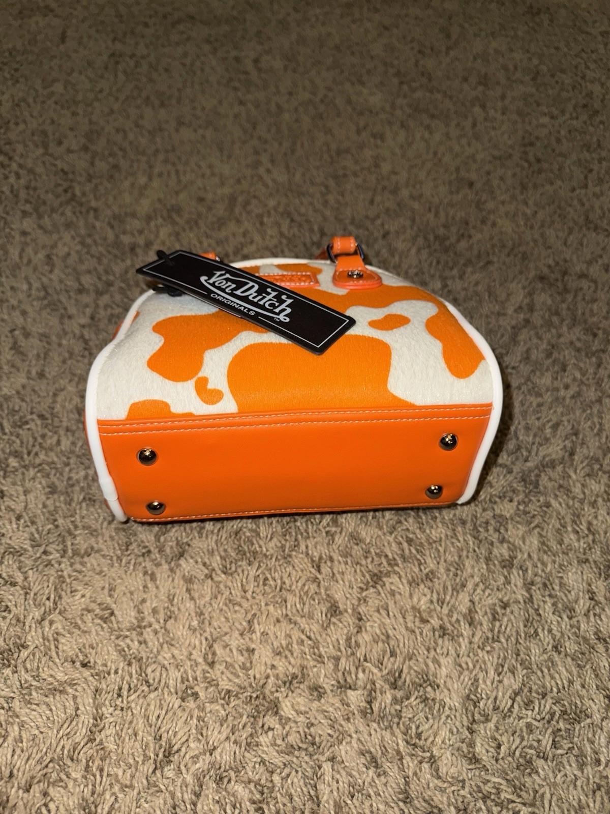 Von Dutch Orange Cow Print Bowling Bag Purse: NEW!