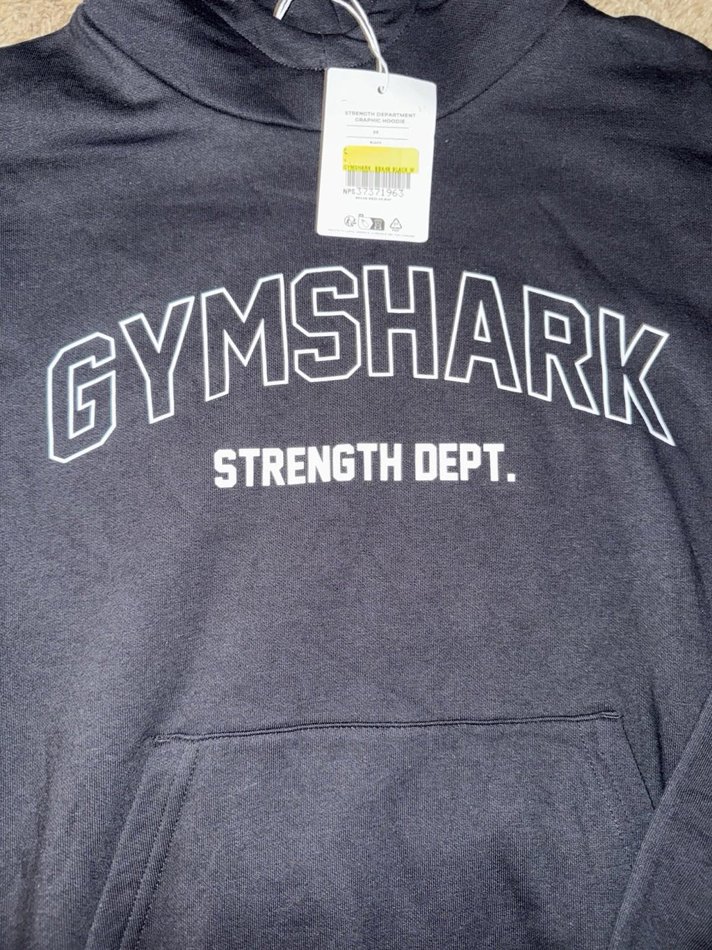 G308 GYMSHARK Strength Department Graphic Oversized Hoodie Black Womens Size XS
