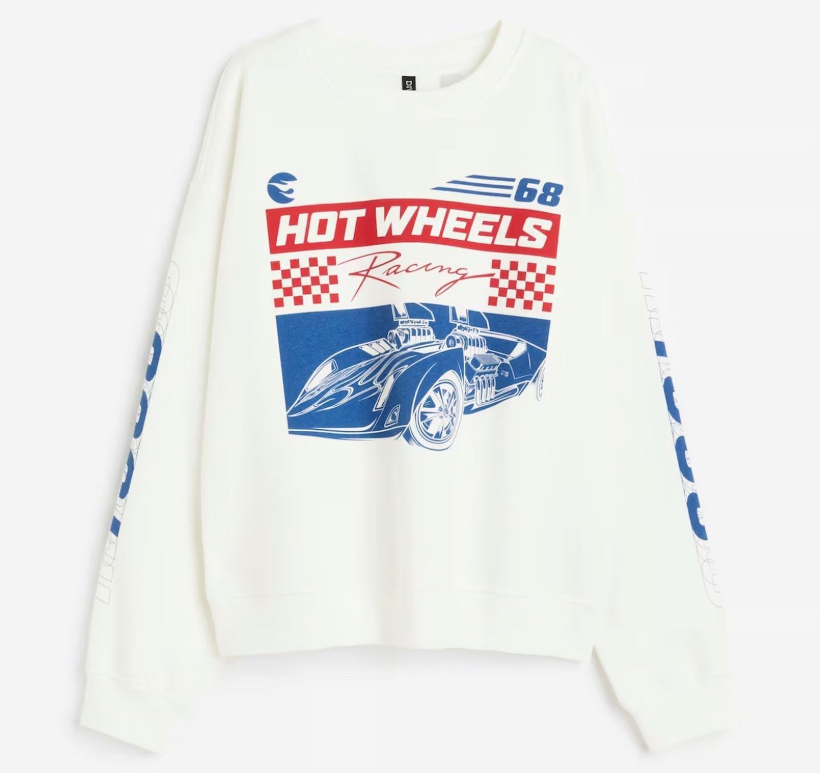 NEW! H&M Hot Wheels SweatShirt White W/Blue & Red NWT Medium