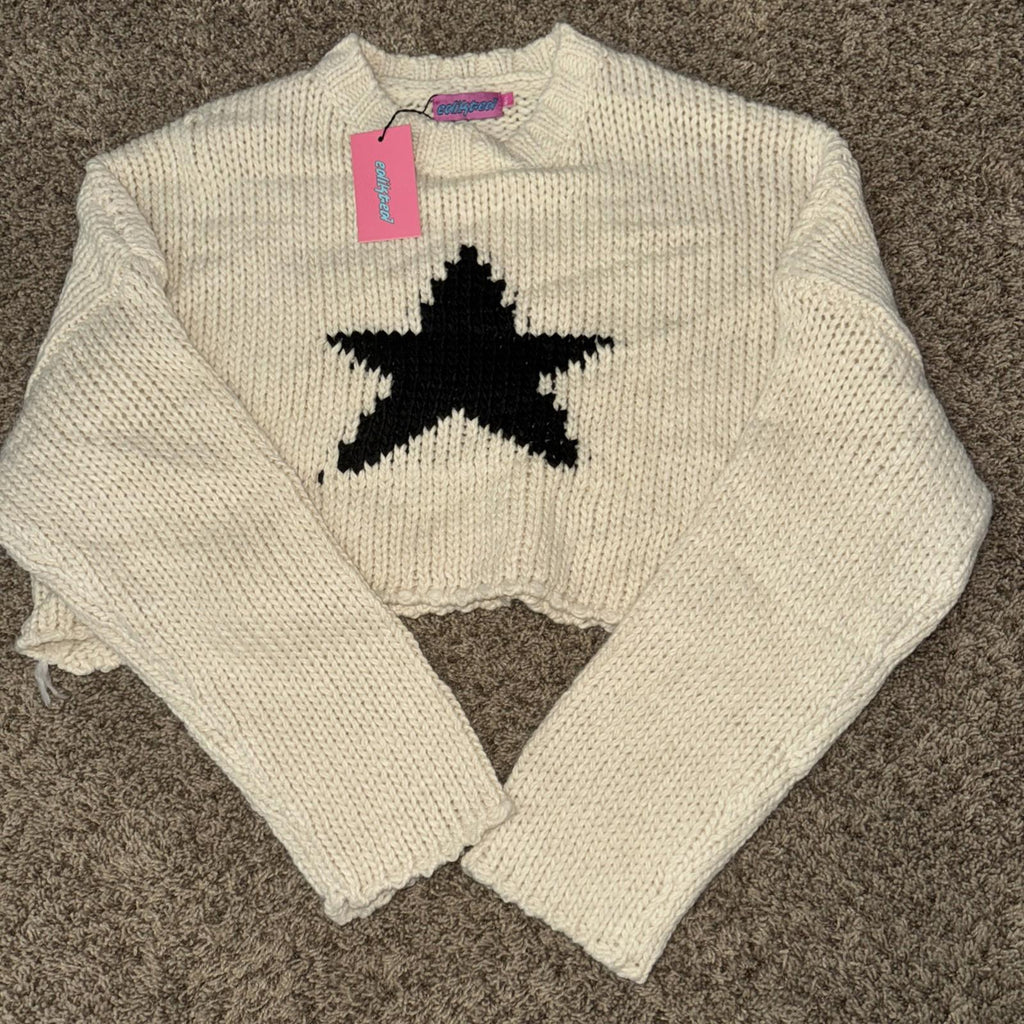 NEW!! EDIKTED MEGA STAR CROP  KNIT SWEATER CREAM SIZE M/L NWT MSRP $76
