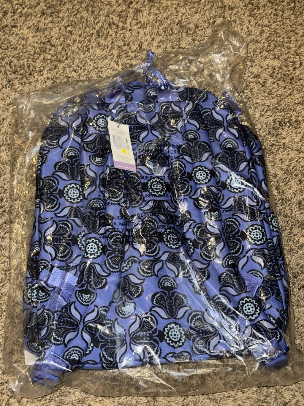 Vera Bradley XL Backpack Baja Blue Tile NWT Carry On Laptop Travel Work School