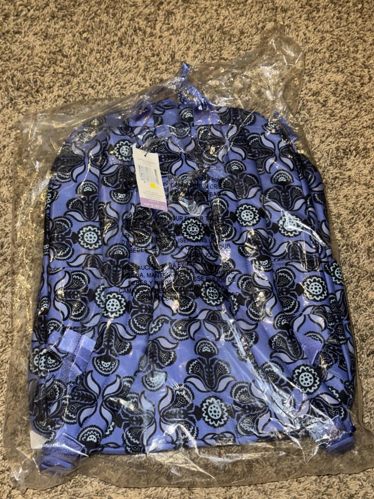 Vera Bradley XL Backpack Baja Blue Tile NWT Carry On Laptop Travel Work School