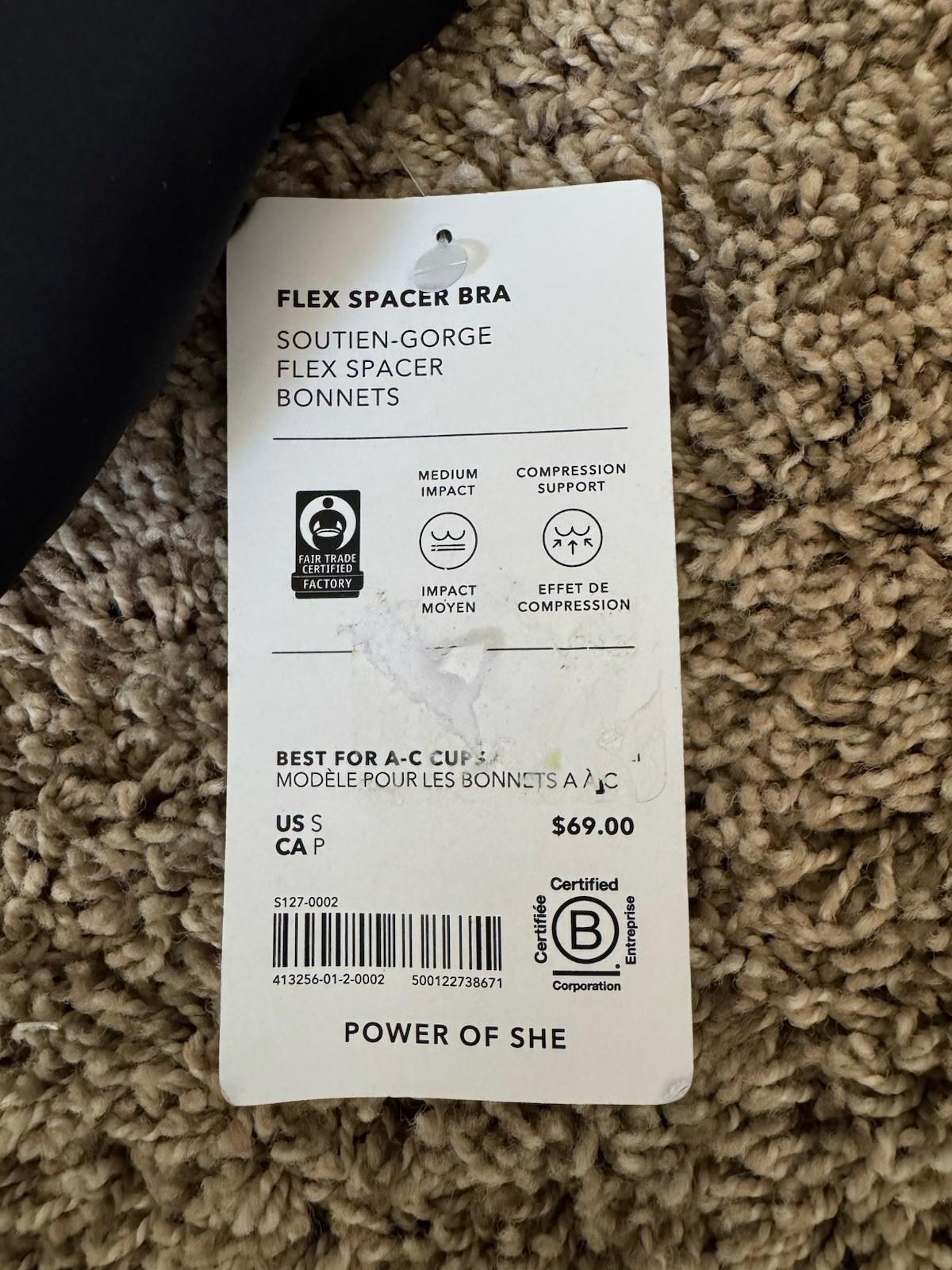 Athleta S Small Flex Spacer Bra A-C , Black Sports Bra Cardio Workout NWT