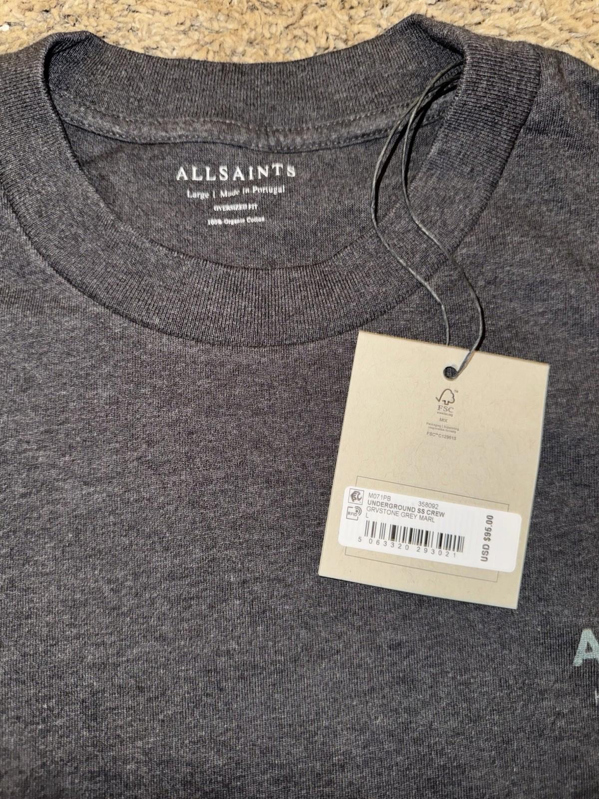 NEW! ALLSAINTS Underground Oversized Crew Neck T-Shirt Men's Size L Gray NWT