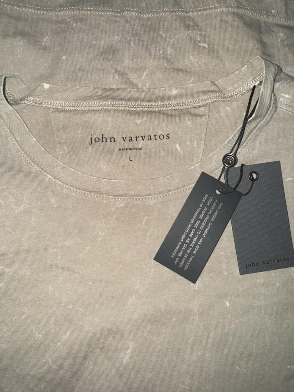 John Varvatos Men's Tan Enzo Marble Wash Crew-Neck Short Sleeve T-Shirt LG