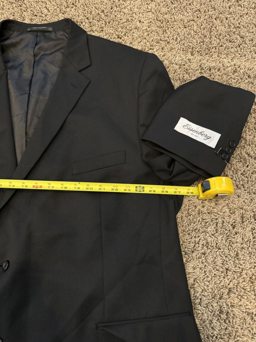 EISENBERG Sport Coat Two Button Jacket 56 Black Suit Coat