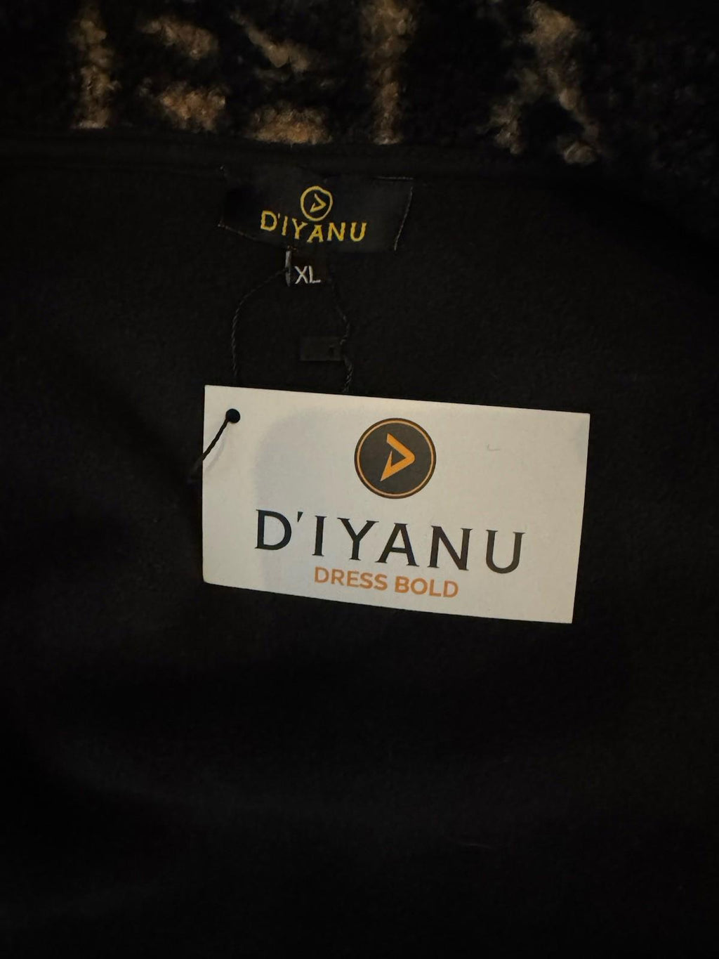 NEW D’iyanu Gatimu Men's African Print Teddy Fleece Jacket (Tan Tribal Lines) XL