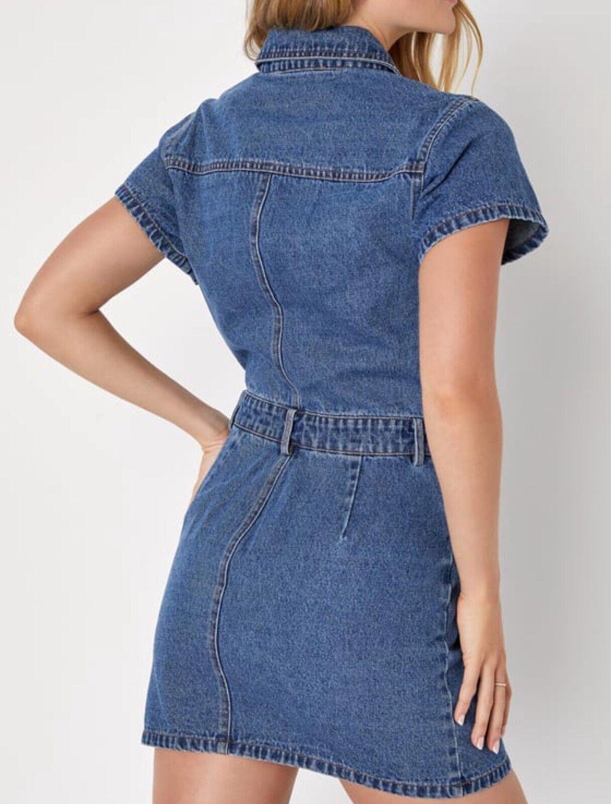 Lulu’s Ready to Charm Short Sleeve Denim Mini Dress Sz Small