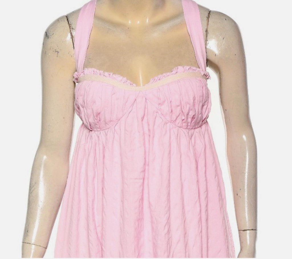 FREE PEOPLE Free-Est Poppy Maxi Dress Pink Strappy Garden Party Sz L {J30}