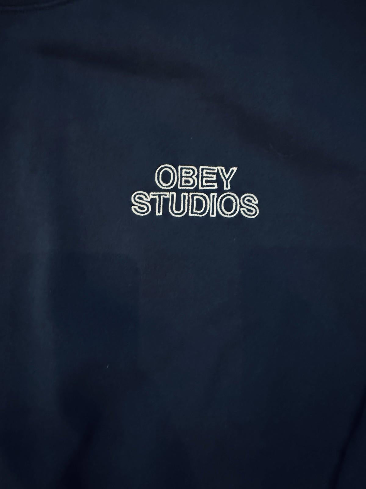 NEW! OBEY STUDIOS FADED CREW Navy Blue Size Medium