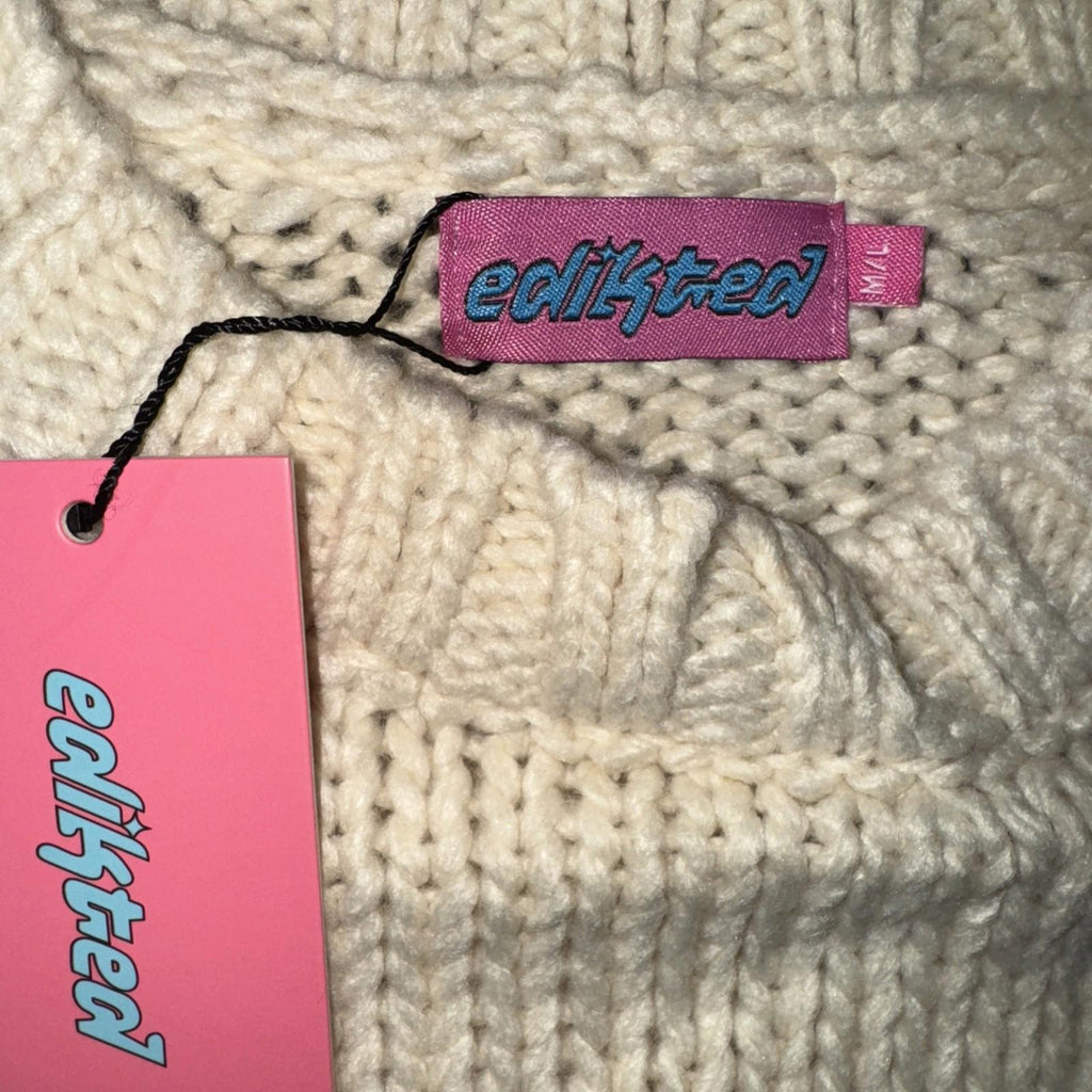NEW!! EDIKTED MEGA STAR CROP  KNIT SWEATER CREAM SIZE M/L NWT MSRP $76