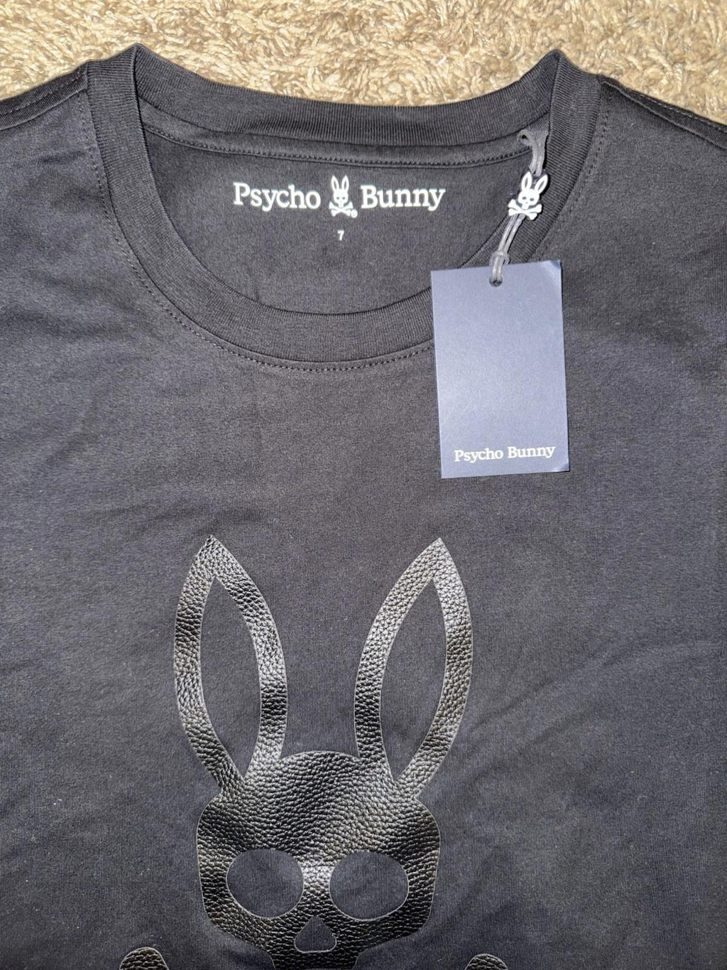NEW Psycho Bunny Payson Leather Print Graphic Tee Black (B6U213E200 001) Sz 7