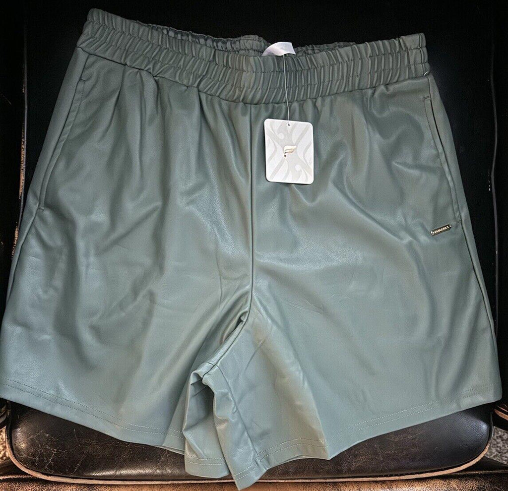 Fabletics Women's Vegan Leather High waisted Shorts Smoke green L NWT Stretch