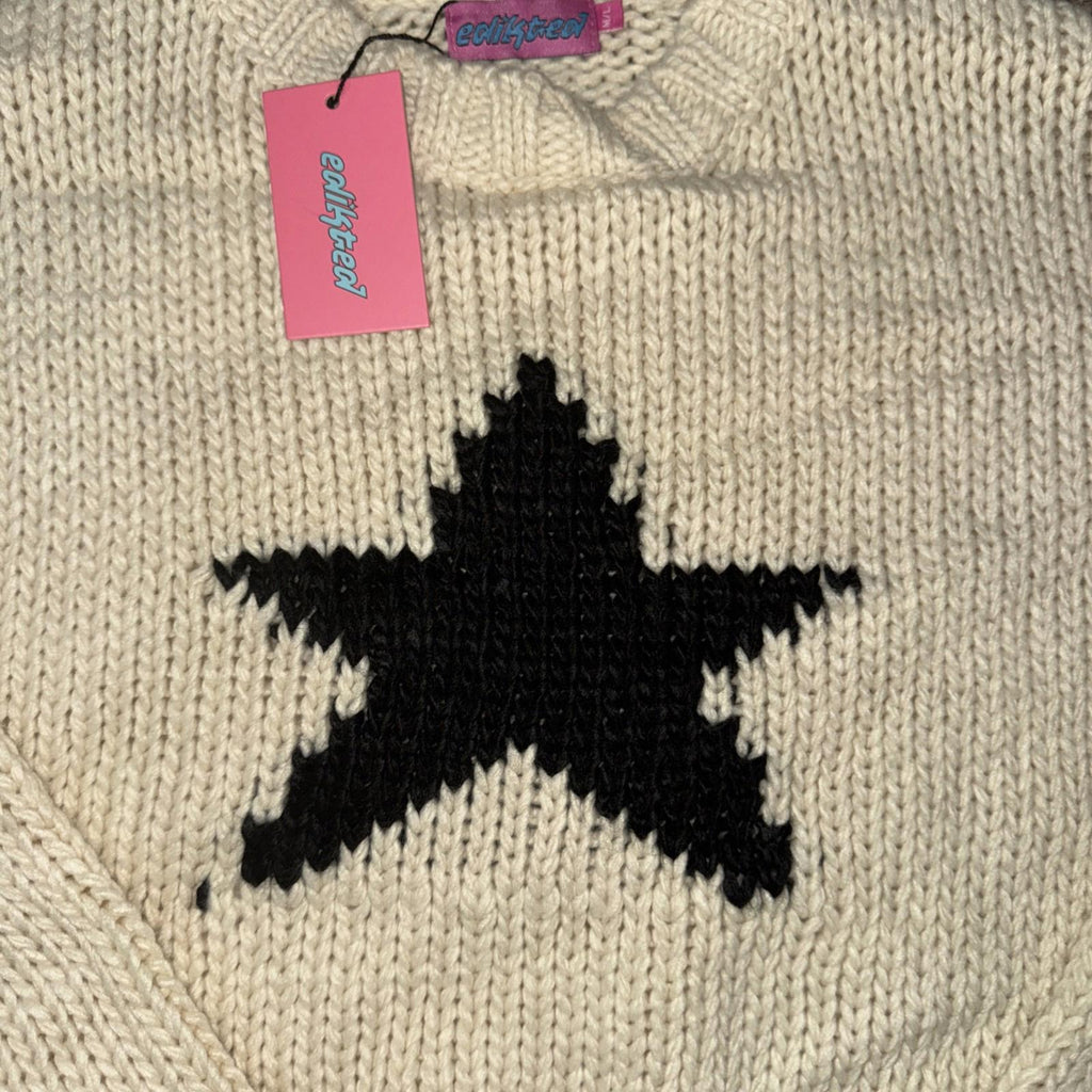 NEW!! EDIKTED MEGA STAR CROP  KNIT SWEATER CREAM SIZE M/L NWT MSRP $76