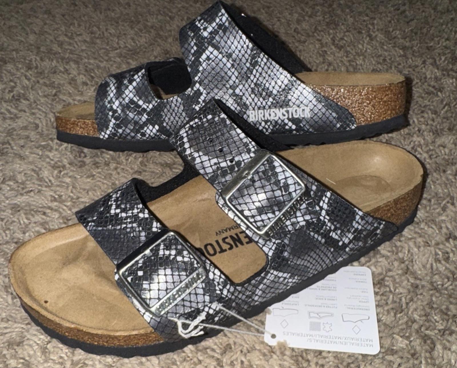 Birkenstock ARIZONA Birko-Flor Snake Print Slide Grey Sandals Women's 7 EUR 38