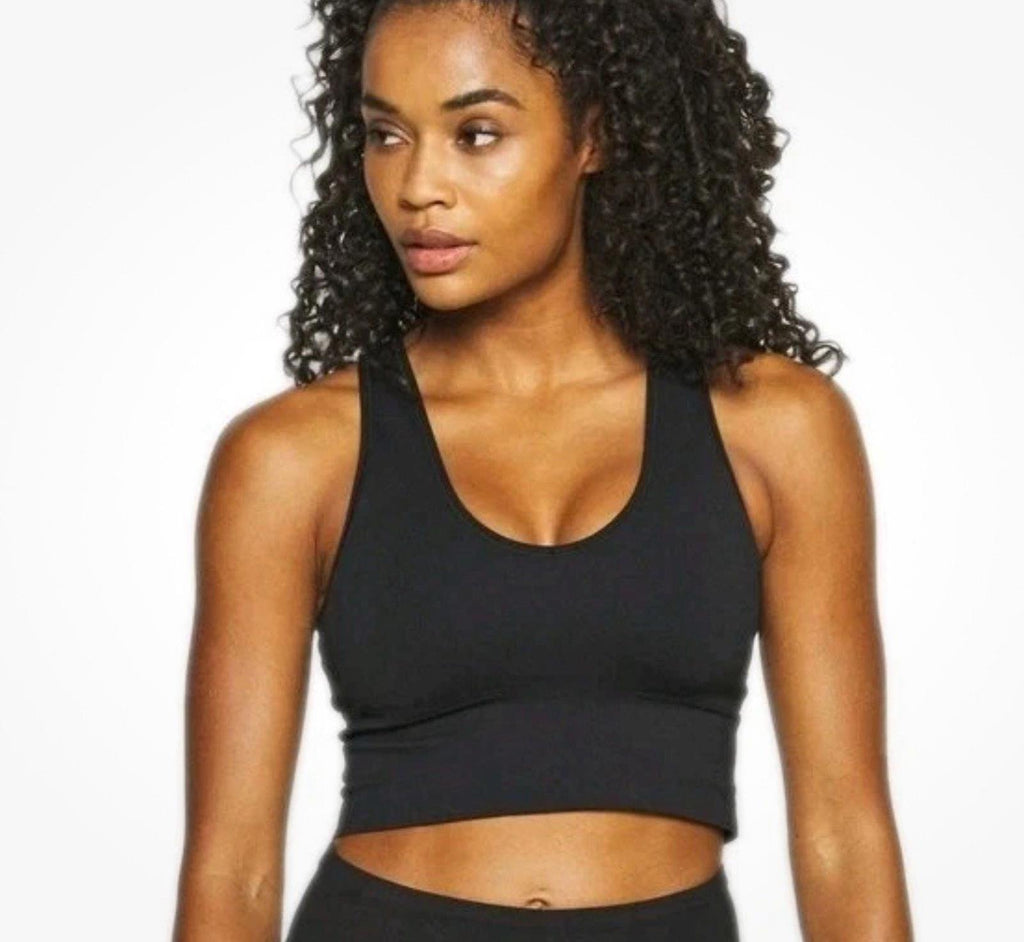 NWT Athleta Aurora Crop Black Tank Medium Ribbed Seamless Support Wide Strap NEW