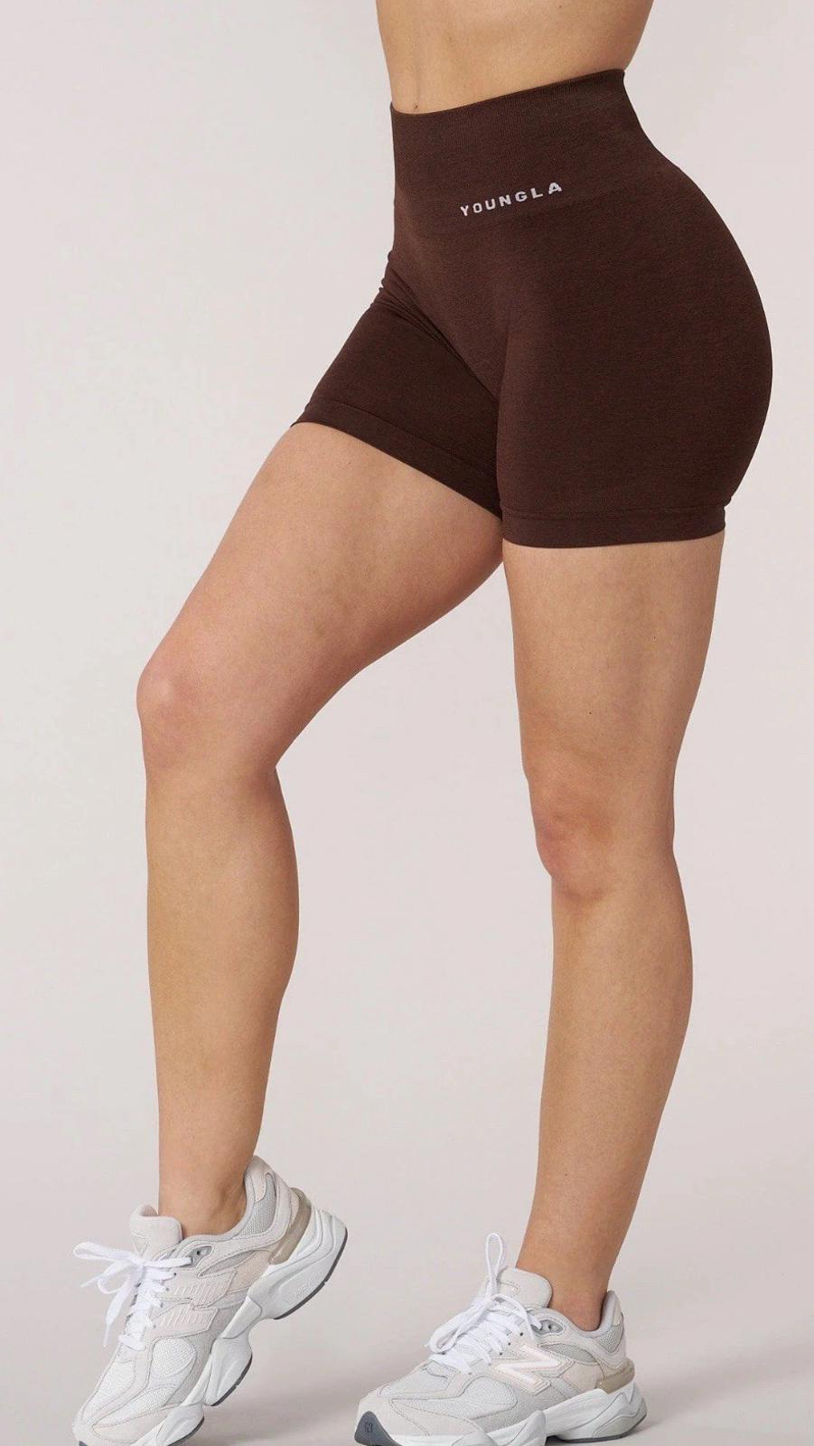 YOUNGLA Seamless Core Shorts Biker Shorts Booty Scrunch Size SM Brown NWT