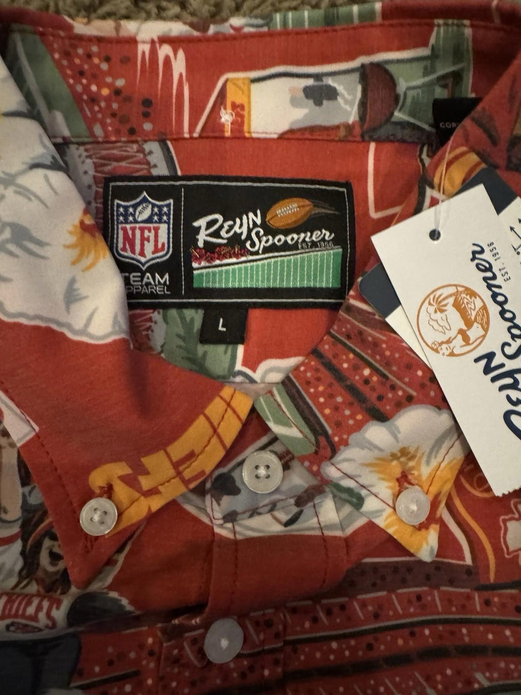 NEW Reyn Spooner x NFL Hawaiian Aloha Button Up Shirt LG Kansas City Chiefs NWT