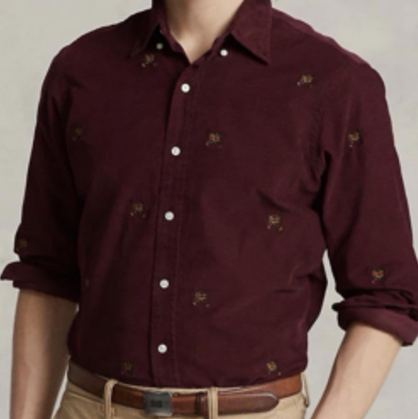 NWOT POLO RALPH LAUREN Classic Fit Embroidered Corduroy Shirt W/ Fox Head Small
