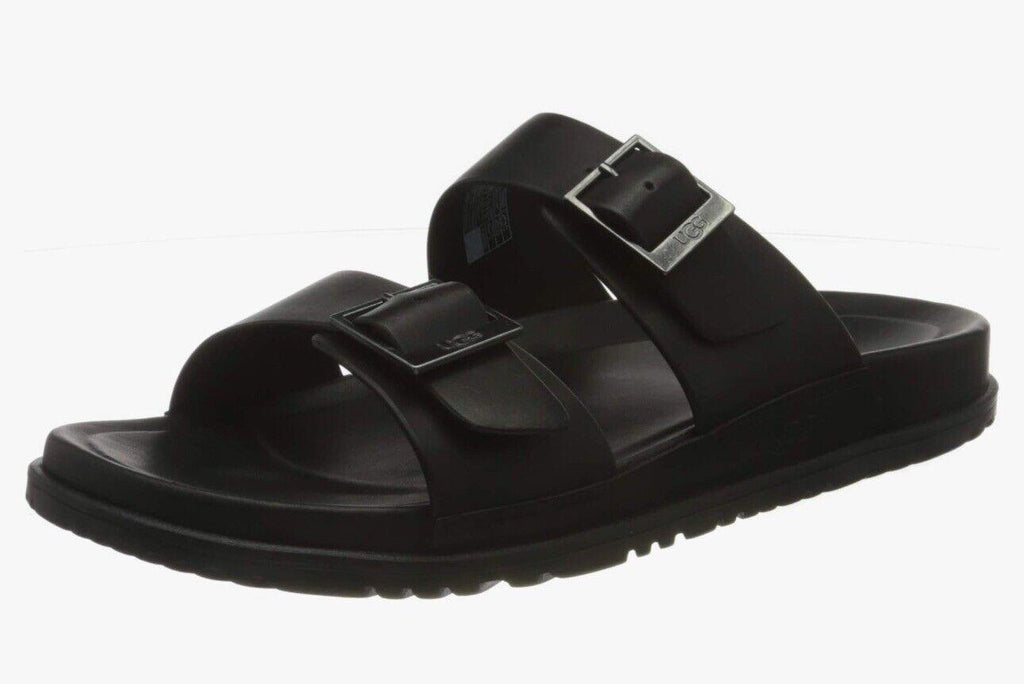 UGG Mens Wainscott Buckle Slide Black Leather 10 NEW!
