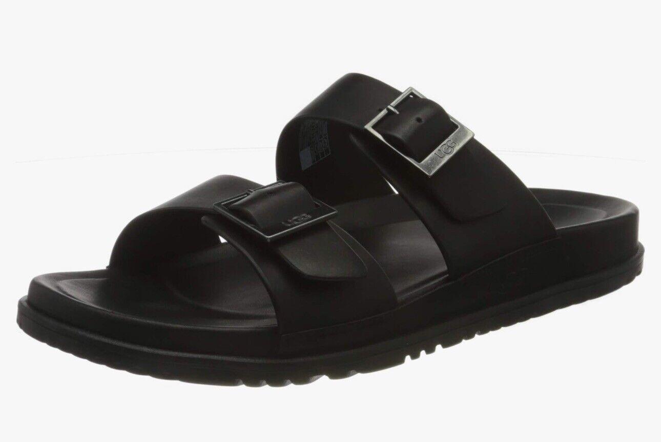 UGG Mens Wainscott Buckle Slide Black Leather 10 NEW!