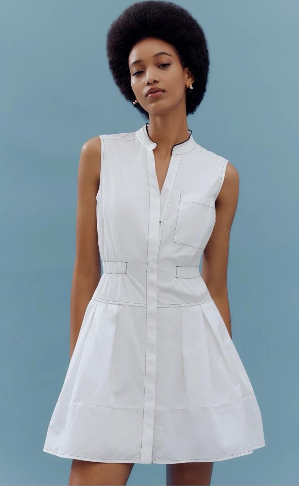 MAEVE V-Neck Fit & Flare Shirtdress Women's Size XS Blue Motif MSRP $148