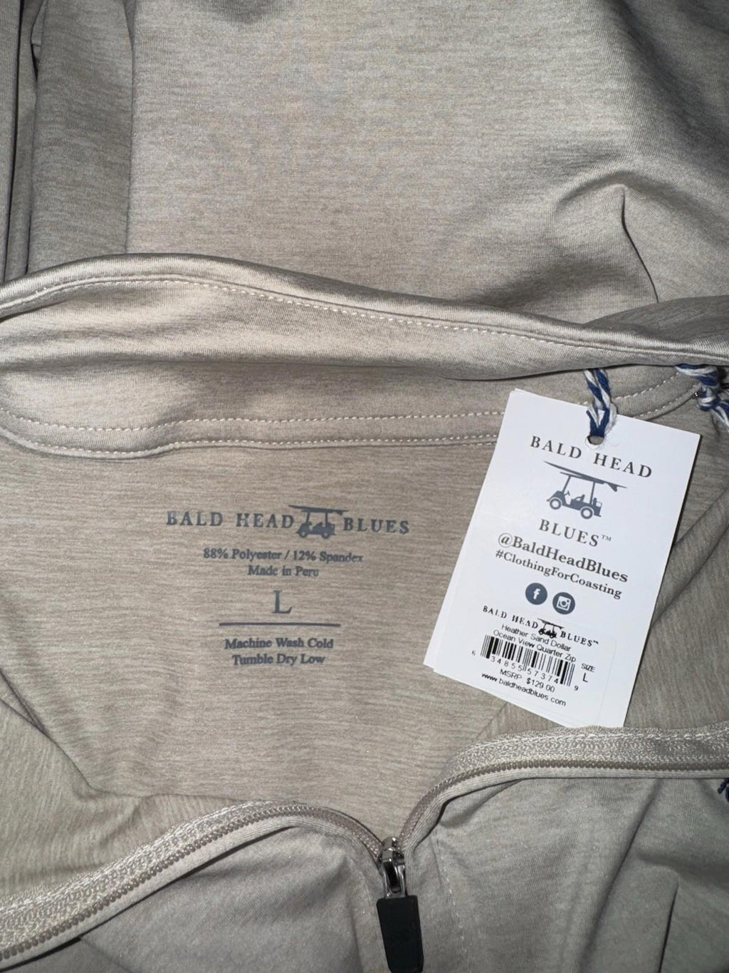 BALD HEAD EABLUES Heather Sand Dollar Ocean View Quarter Zip Large. Tan. NEW