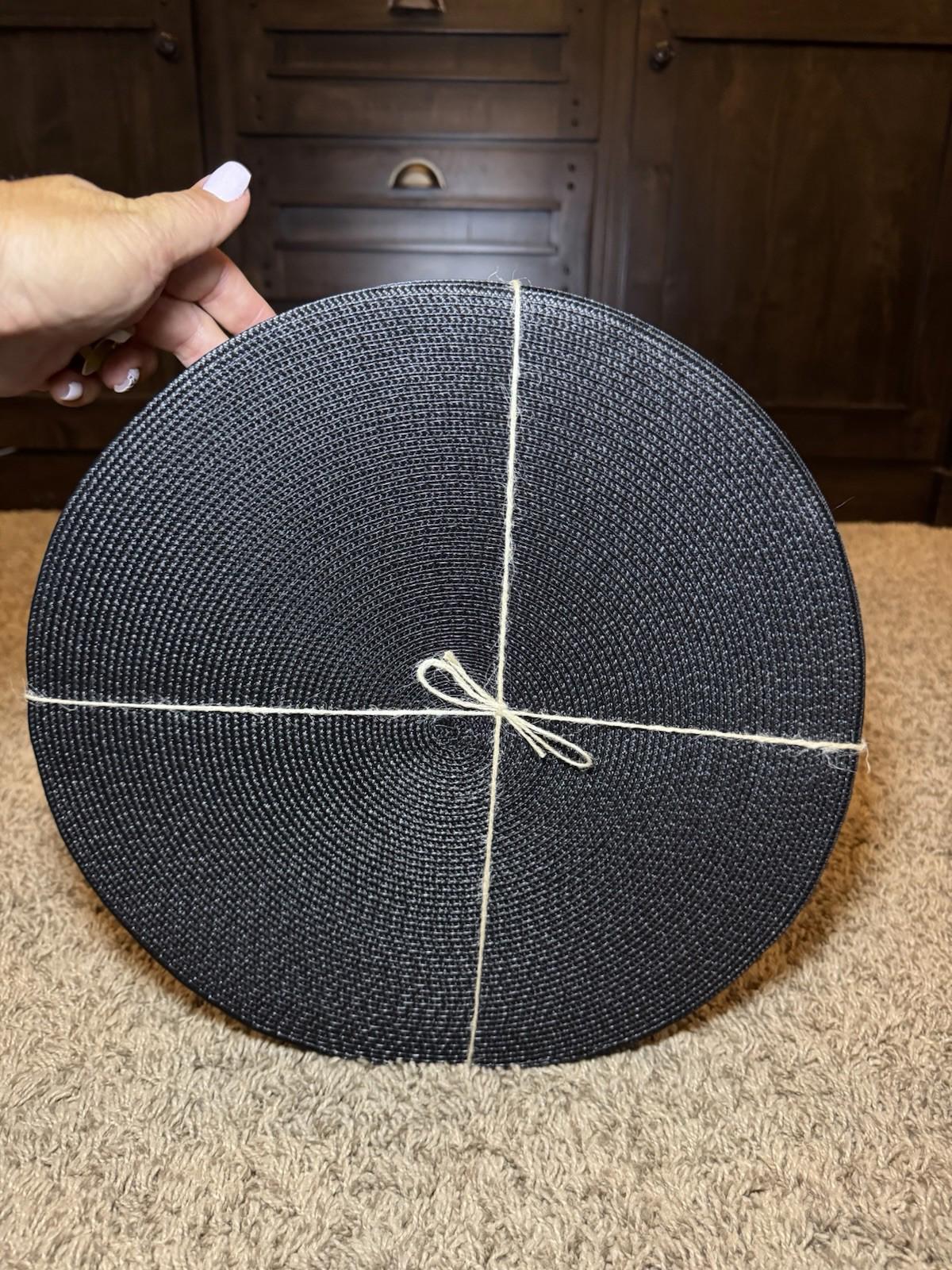 Set of 4 Pottery Barn Black Braided Woven 15" Round Placemats New