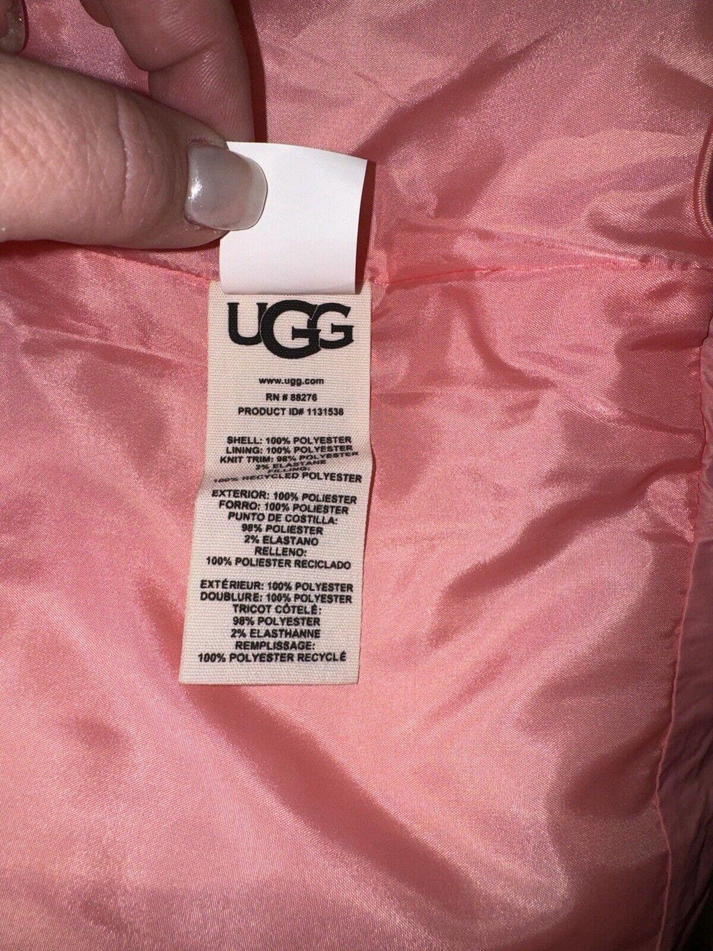 NWT UGG Women's Pink Vickie Puffer Jacket Zip Button Size XL